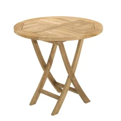 Table de jardin 2 personnes, ronde pliante 80 x 80 cm en bois Teck