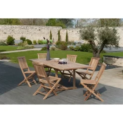 Table de jardin 8/10 personnes, rectangulaire extensible 180/240*100 cm en bois Teck