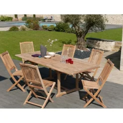 Table de jardin 8/10 personnes, rectangulaire extensible 180/240*100 cm en bois Teck