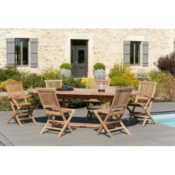 Table de jardin 8/10 personnes - ovale extensible 180/240*100 cm en bois Teck