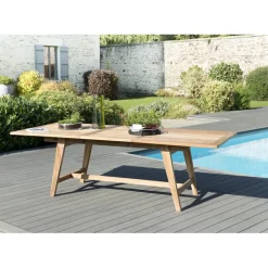 Table de jardin 8/10 personnes - rectangulaire scandi extensible 180/240x100 cm en bois Teck