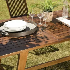 Table de jardin HANNA 8/10 personnes - rectangulaire scandi extensible 180/240x100cm en bois teck huilé