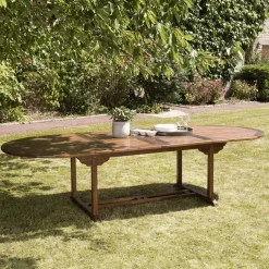 Table de jardin HANNA 10/12 personnes - ovale double extension 200/300 x 120 cm en bois teck huilé
