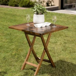 Table de jardin HANNA 2 personnes - carrée pliante 70 x 70 cm en bois teck huilé