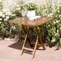 Table de jardin HANNA 2 personnes - carrée pliante 70 x 70 cm en bois teck huilé