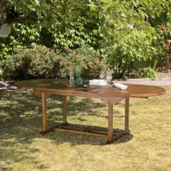 Table de jardin HANNA 8/10 personnes - Table ovale extensible 180/240 x 100 cm en bois teck huilé