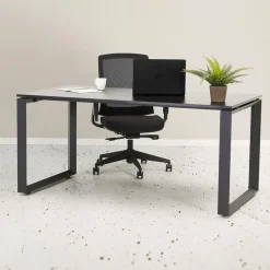 Table de réunion ou bureau bench 'BAKUS SQUARE' en bois finition Noyer et métal noir