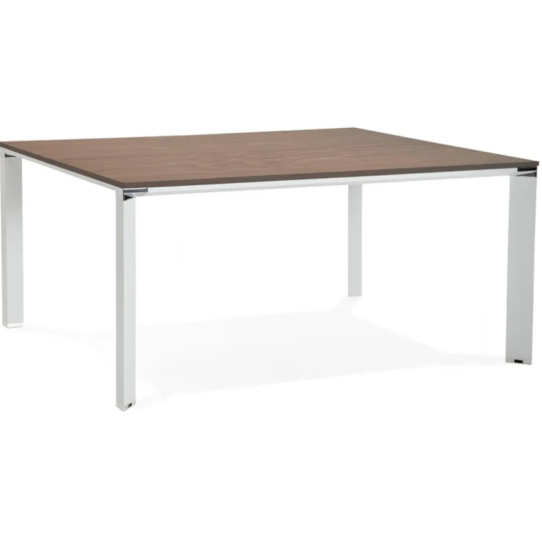 Table de réunion ou bureau bench 'XLINE SQUARE' en bois finition Noyer et métal blanc