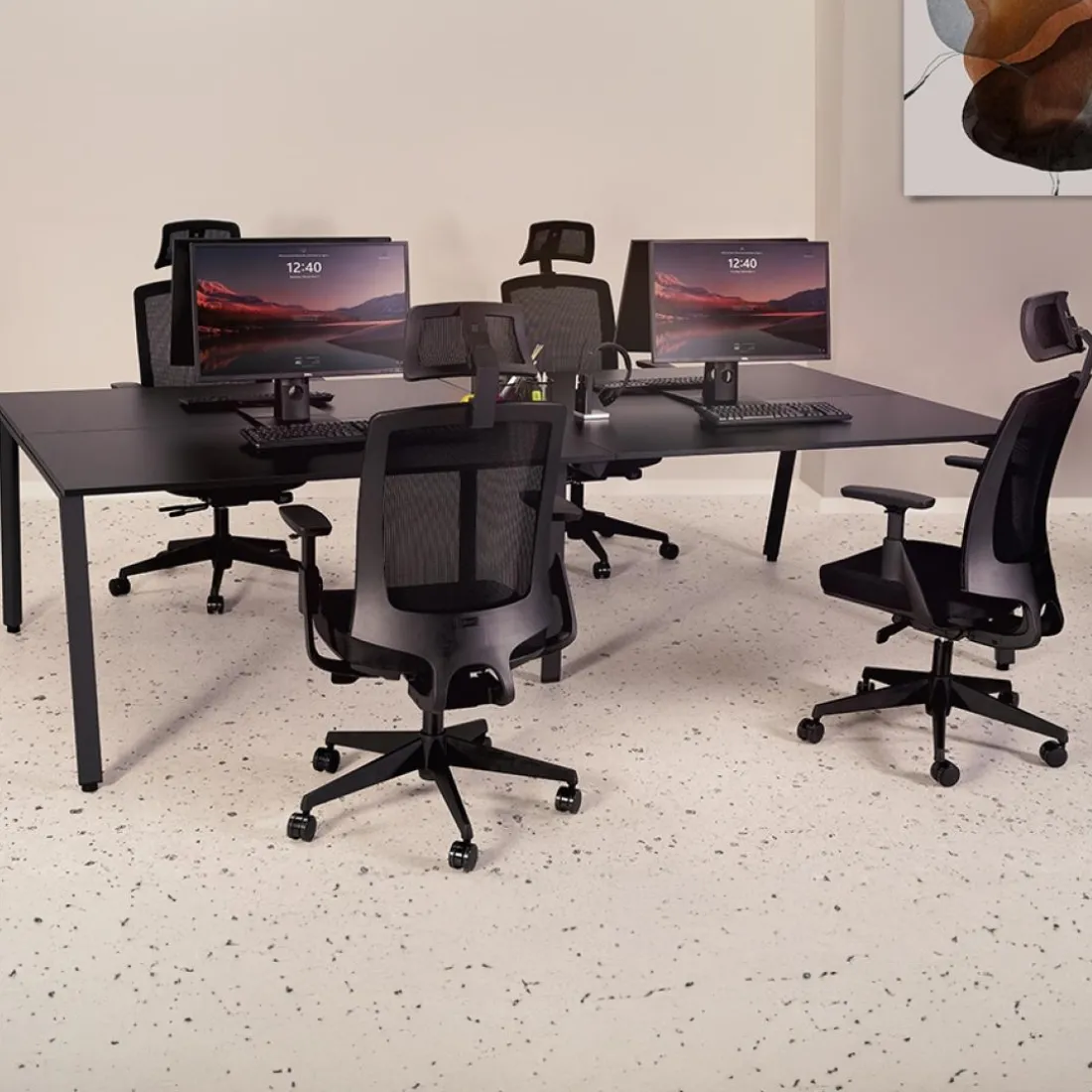 Table de réunion ou bureau bench 'AMADEUS SQUARE' en bois finition naturelle et métal noir