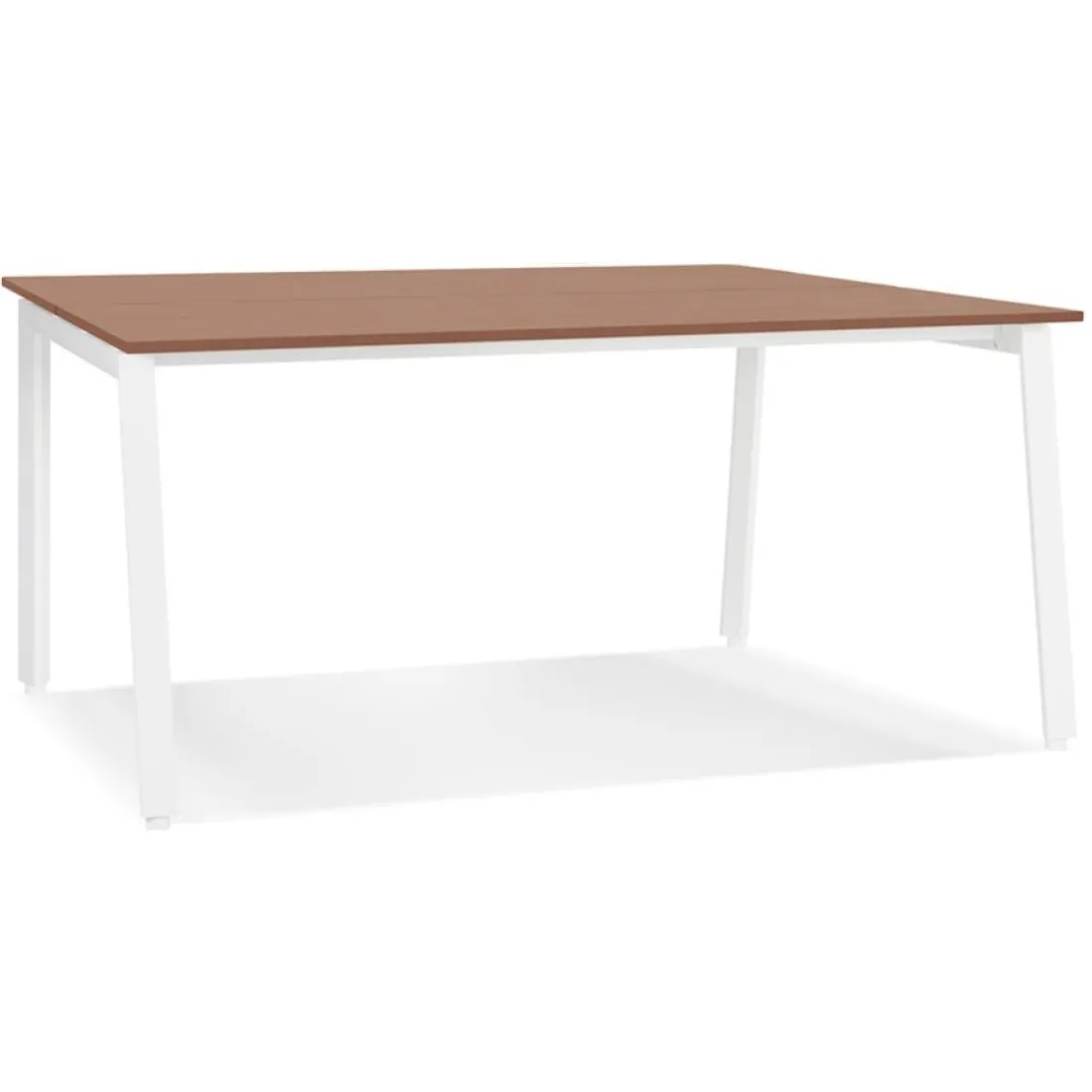 Table de réunion ou bureau bench en bois finition Noyer et métal blanc