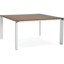 Table de réunion ou bureau bench 'XLINE SQUARE' en bois finition Noyer et métal blanc