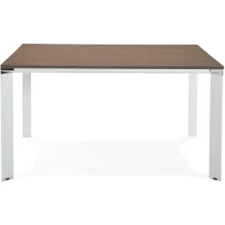 Table de réunion ou bureau bench 'XLINE SQUARE' en bois finition Noyer et métal blanc