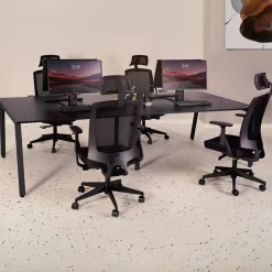 Table de réunion ou bureau bench en bois finition naturelle et métal noir