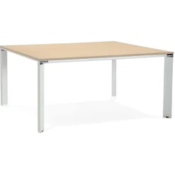 Table de réunion ou bureau bench en bois finition naturelle et métal blanc