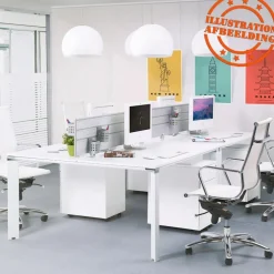 Table de réunion ou bureau bench en bois finition naturelle et métal blanc