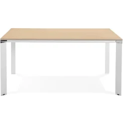 Table de réunion ou bureau bench en bois finition naturelle et métal blanc