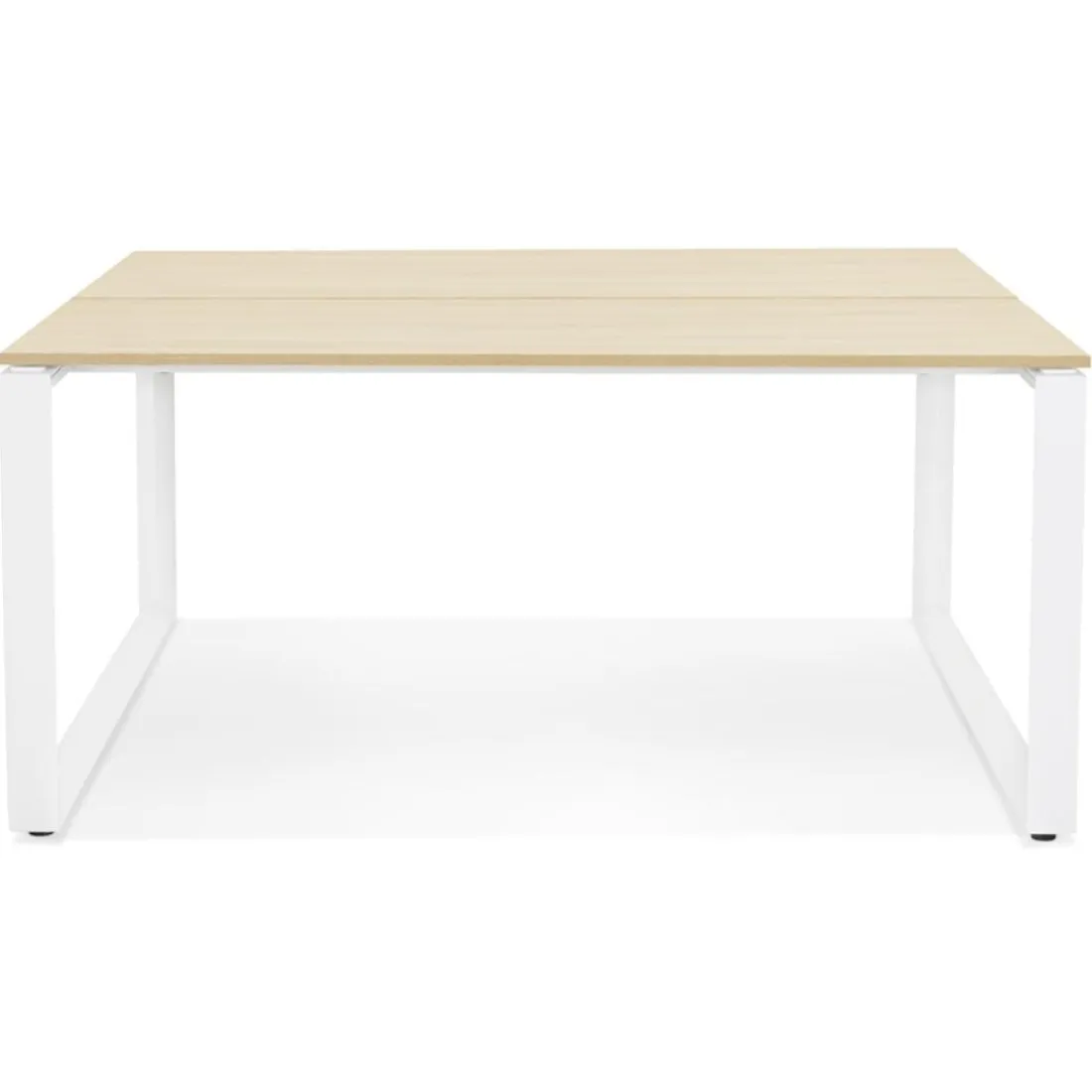 Table de réunion ou bureau bench 'BAKUS SQUARE' en bois finition naturelle et métal blanc