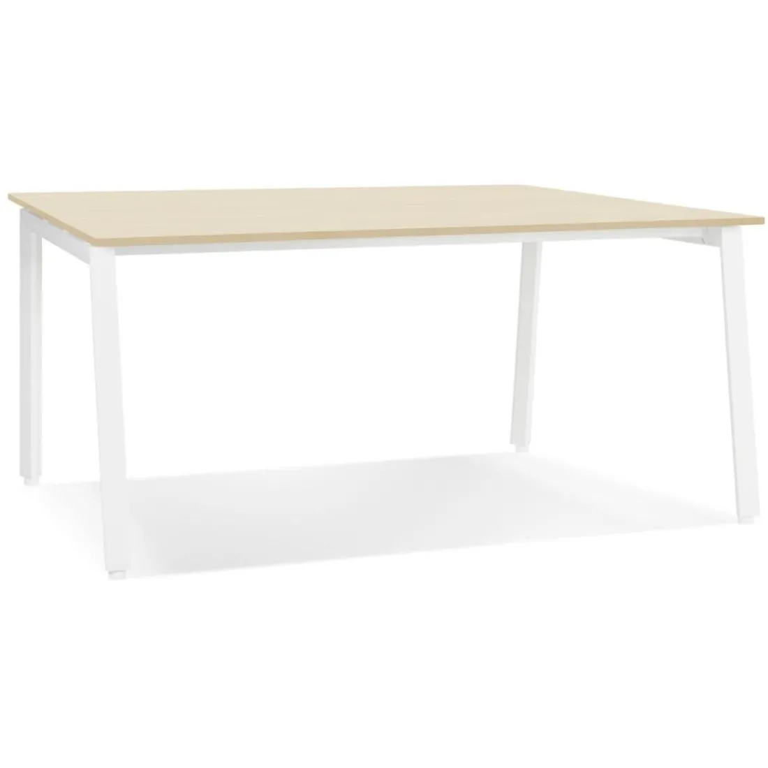 Table de réunion ou bureau bench 'AMADEUS SQUARE' en bois finition naturelle et métal blanc