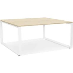 Table de réunion ou bureau bench 'BAKUS SQUARE' en bois finition naturelle et métal blanc