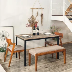 Table de salle à manger en métal noir et en bois Gris