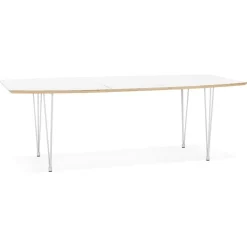 Table de salle à manger extensible 'TADAM' blanche avec pieds en métal blanc