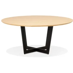 Table de salle à manger ronde 'LULU' en bois finition naturelle et métal noir
