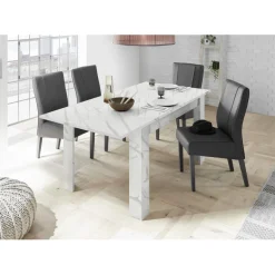 Table extensible 137cm CARRARA décor marbre blanc