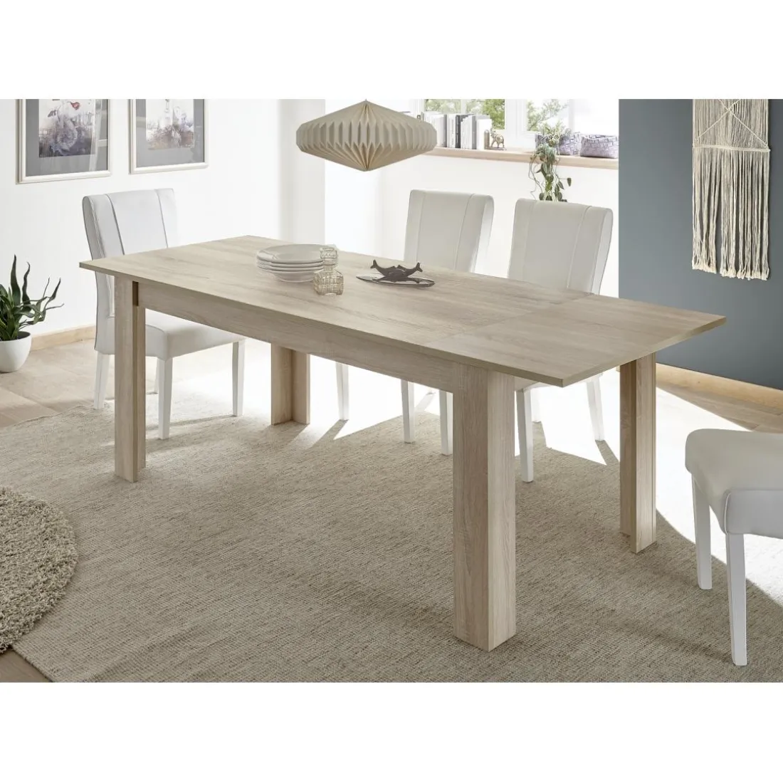 Table extensible 140cm RUSTICA décor chêne samoa avec rallonge