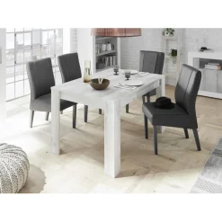 Table extensible 137cm URBINO blanc laqué et décor chene