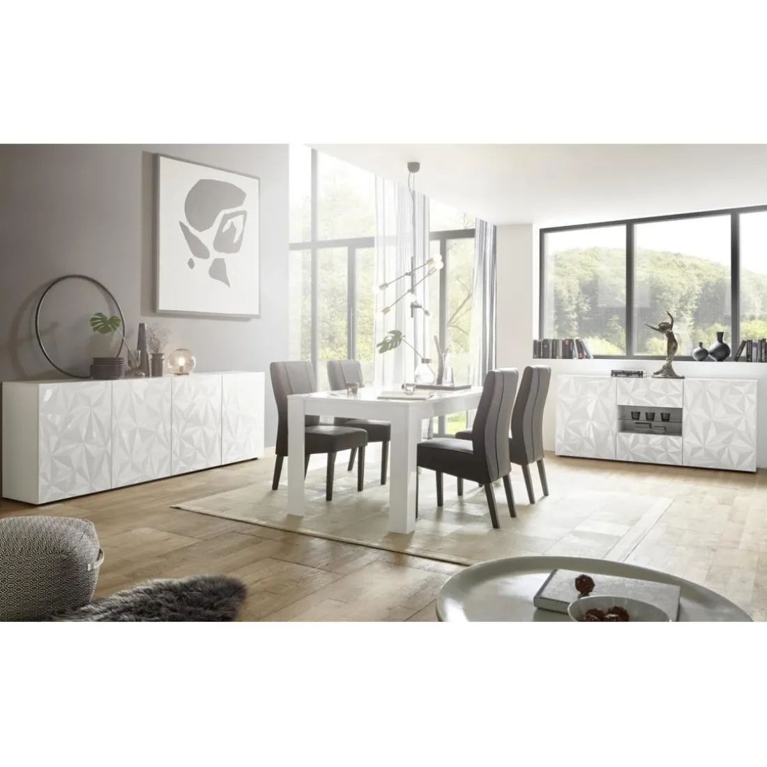 Table extensible 180x90 cm PRISMA laqué blanc brillant