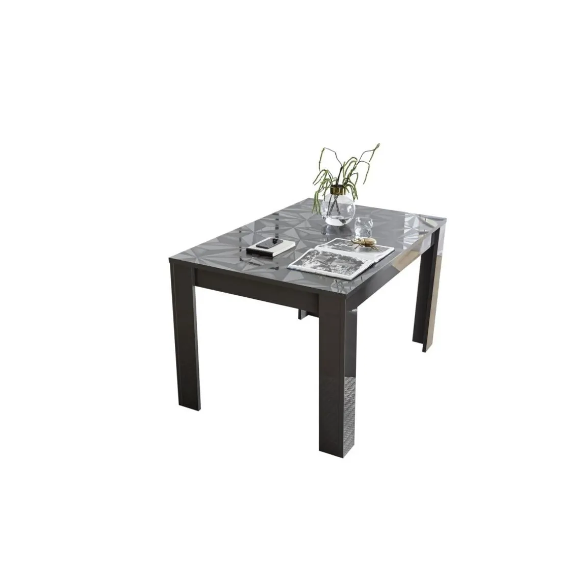 Table extensible 137x90cm PRISMA laqué anthracite brillant