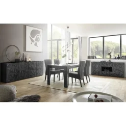 Table extensible 180x90cm PRISMA laqué anthracite brillant