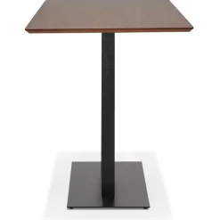 Table haute design en bois finition Noyer avec pied en métal noir