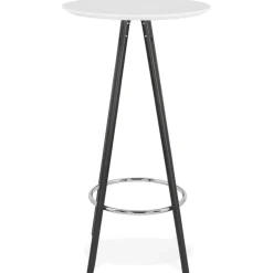 Table haute, Mange-debout rond 'GALA' en bois blanc et pieds noirs
