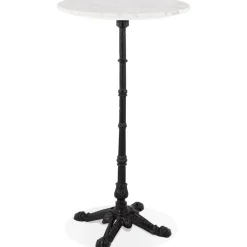 Table haute ronde 'DOMY ROUND' style rustique en pierre blanche effet marbre