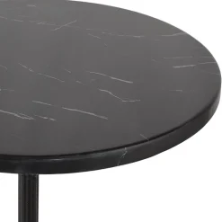 Table haute ronde 'DOMY ROUND' style rustique en pierre noire effet marbre