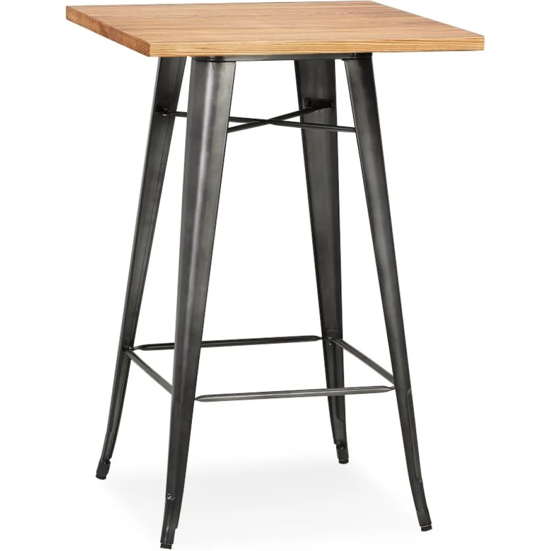 Table haute style industriel 'GRAMY' en bois foncé et pieds en métal gris