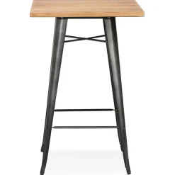 Table haute style industriel 'GRAMY' en bois foncé et pieds en métal gris