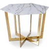 Table hexagonale 120cm Zadig Verre Effet marbre blanc et pied Métal Or