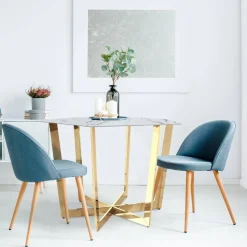 Table hexagonale 120cm Zadig Verre Effet marbre blanc et pied Métal Or