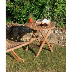 Table pique nique ronde de jardin en bois Teck