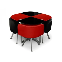 Table Repas avec 4 Chaises Rouge et Noir ELVIS