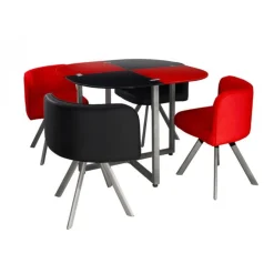 Table Repas avec 4 Chaises Rouge et Noir ELVIS