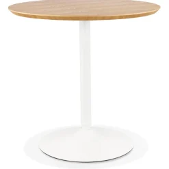 Table ronde design 'HUSH' en bois finition naturelle et métal blanc