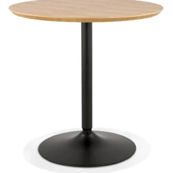 Table ronde design 'HUSH' en bois finition naturelle et métal noir