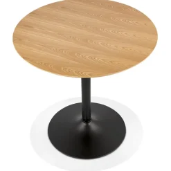 Table ronde design 'HUSH' en bois finition naturelle et métal noir