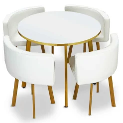 Table Ronde Et Chaises RIGA Blanc Et Simili Blanc