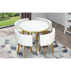Table Ronde Et Chaises RIGA Blanc Et Simili Blanc