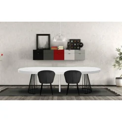 Table Ronde Extensible GRIVERY Blanc Pieds Noir