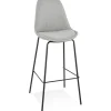 Tabouret de bar 'ALOE' en tissu gris avec pied en métal